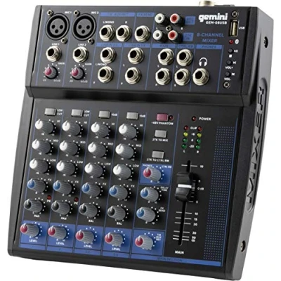 Abbildung von Gemini Sound GEM 08USB Kompakter 8 Kanal Analogmischer mit 2 Mic Kanälen, 3 Band EQ, USB Wiedergabe von Geräten und Bluetooth Streaming