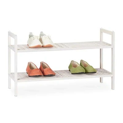 Abbildung von Relaxdays 2 x Schuhregal stapelbar, Schuhablage mit je Etagen, Walnuss, Landhaus, bis zu 6 Paar Schuhe, HBT 41x69x27 cm, weiß