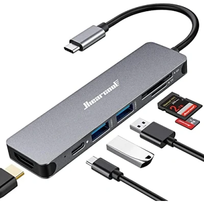 Abbildung von Hiearcool USB C Hub, Multi Port Adapter für MacBook Pro, 7 in 1 Dongle kompatibel Laptops und andere Typ Geräte (4K HDMI 3.0 SD/TF Kartenleser 100W PD)