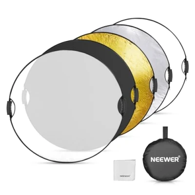 Abbildung von NEEWER 32&quot;/80cm Lichtreflektor, 5 in 1 Faltbarer Multi Disc Fotografie Licht Diffusor Transluzent/Silber/Gold/Weiß/Schwarz mit Klemme/Griffe, 3/8&quot; Gewinde/Reinigungstuch für Außenbeleuchtung, RF 80II
