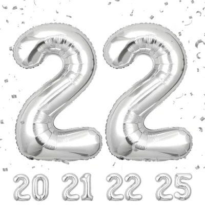 Abbildung von 22 Geburtstag Deko zahlen luftballon jahre Folienballon Sliber für 22. Geburtstagsdeko Männer Frauen Ballon Zahl zum fliegt mit Helium 22.Geburtstagsparty 40&quot; 101cm