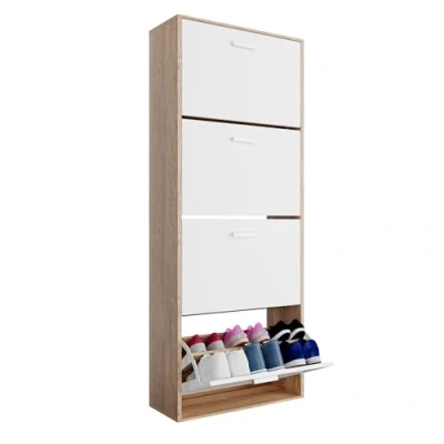 Abbildung von CASABEL Schuhschrank für 24 Paar Schrank mit großem Fassungsvermögen Eingangsbereich, Flur L 60 x T H 150 cm weißes helles Holz