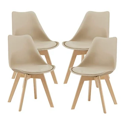 Abbildung von en.casa Esszimmerstuhl (4 St), »Fläten« 4er Set Küchenstühle aus Kunstleder gepolstert Beige