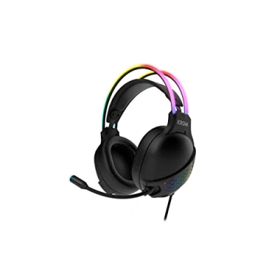 Abbildung von KROM Gaming KLAIM NXKROMKLAIM Kopfhörer mit Mikrofon, Rainbow RGB LED Stereo Sound, 50 mm Lautsprecher, verstellbares Kopfband, mikroflexibel, USB, PC kompatibel, Schwarz