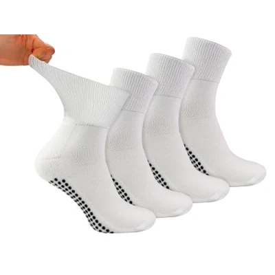 Abbildung von 4 Paar Kurz Bambus Antirutsch Diabetikersocken Dr. Socks ohne gummi Naht Strick und Rutschfeste Socken für Diabetiker (39 42, Weiß)