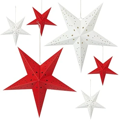 Abbildung von Cepewa Papierstern XXL Star faltbar 6er Set rot weiß Ø 70 cm Dekostern Weihnachtsstern Adventsstern Fensterdeko (6er Papierstern)