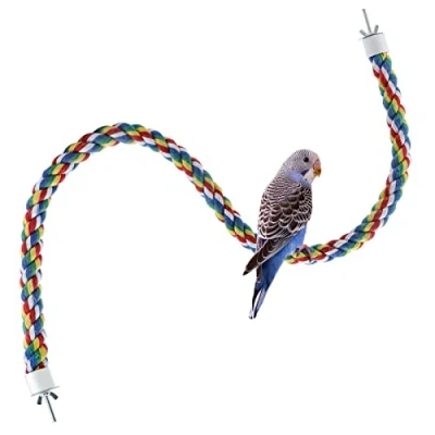 Abbildung von Vogel Seil Spirale Parrot Climbing Rope Sitzstange für Papagei/Wellensittich/Nymphensittiche/Sittiche (80cm Metallmutter)