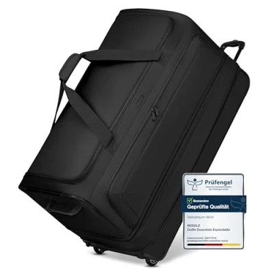 Abbildung von REDOLZ XXL sehr große Jumbo Trolley Reisetasche mit Rollen 90 cm [Sondergröße] Volumen Dehnfalte erweiterbar von 150 auf 185 Liter extra Bodenfach für Männer &amp; Frauen (Duffle Essentials)