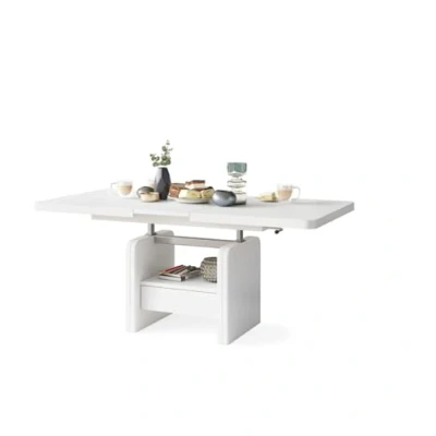 Abbildung von All4All Couchtisch Leo 120x75 cm Wohnzimmertisch Höhenverstellbar Esstisch mit Ablage und Schublade Ausziehbar bis 180 Esszimmertisch Modern Weiß 05
