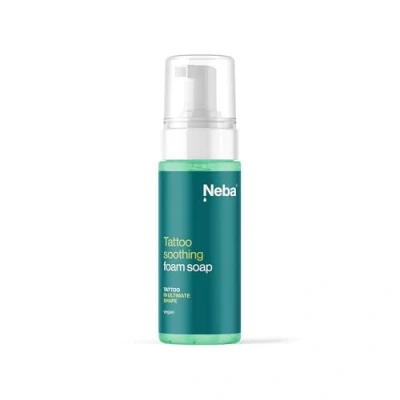 Abbildung von NEBA Tattoo Pflege Seife Reinigungsschaum mit Aloe Vera Sanfte Reinigung auch ohne Wasser für Tätowierte Haut, Vegan Friendly 150ml