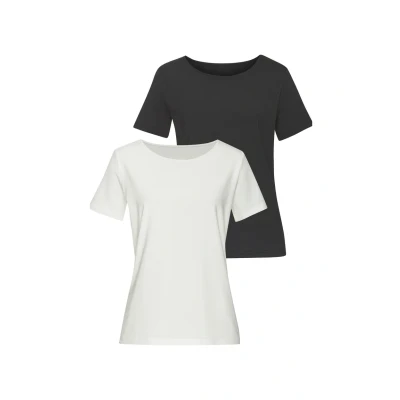 Abbildung von Lascana 2 PACK Tshirt basic Creme schwarz, Damen, Größe: 40/42, schwarz