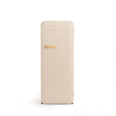 Abbildung von CREATE / RETRO FRIDGE 150 WOOD/Kühlschrank mit Gefrierfach 281L in Sand, Griff Holz 102W, niedriger Energieverbrauch, 150cm, 3 Ablagen, Temperaturregelung,60x60x150cm
