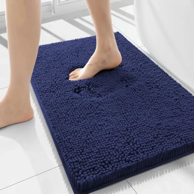 Abbildung von Homaxy rutschfeste Badematte Mikrofaser Chenille Badezimmer Badteppich Saugfähige Hochflor Badvorleger 50 x 76 cm, Marine Blau