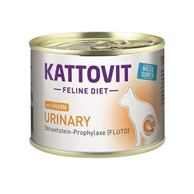 Abbildung von KATTOVIT Urinary Nassfutter für Katzen als Alleinfuttermittel in der Dose. Diätfutter ausgewachsene mit Harnwegserkrankungen 12 x 185 g Huhn