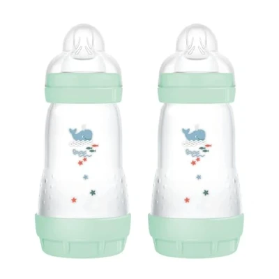 Abbildung von MAM Easy Start Anticolica Babyflasche im 2er Set, mit SkinSoftTM Silikonsauger, 2+ Monate, 260 ml, hellblau