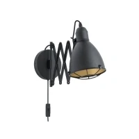 Abbildung von Eglo 43184 Wandleuchte TREBURLEY Stahl schwarz, gold E27 1X28W L:15,5cm B:65cm H:20cm mit Kabelschalter