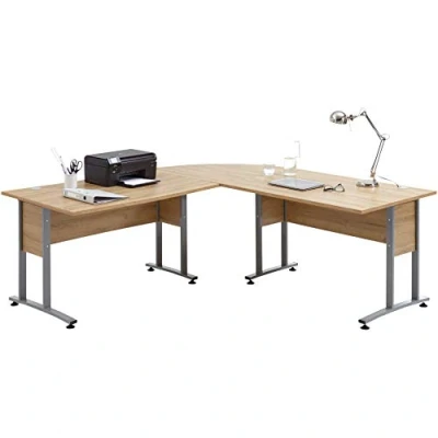 Abbildung von FMD Schreibtisch Winkelkombination 200 x cm Alteiche Nachbildung, mit Metallkufengestell