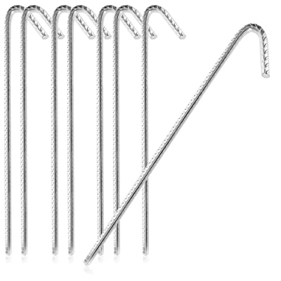 Abbildung von COM FOUR® 8X XL Bodenanker aus massivem Stahl, J Form 42 cm, Ø 1 cm verzinkte Erdanker für Zelt, Pavillon, Hüpfburg, Trampolin, auch als Bewehrungsstab den Boden, stabil &amp; rostfrei