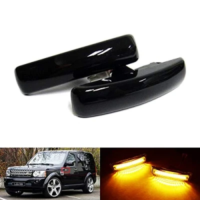 Abbildung von 2 x schwarze getönte Linse Seitenblinker Bernstein LED Marker Repeater Licht für LR Freelander Discovery Series 3 4 RR Sport