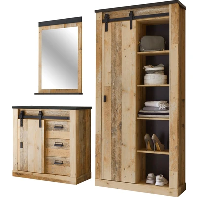 Abbildung von Home affaire Garderoben Set &quot;SHERWOOD&quot;, (3 St.), mit Scheunentorbeschlag, Apothekergriffe aus Metall
