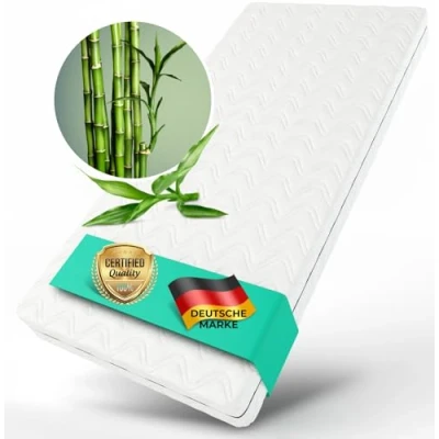 Abbildung von ALAVYA HOME® Kindermatratze Sky I 10 cm hoch Babymatratze 80x160 mit Naturmaterial Bambus inkl. waschbarem Bezug für Kinderbett, Hausbett CertiPUR zertifizierter Härtegrad H2 Made in Europe