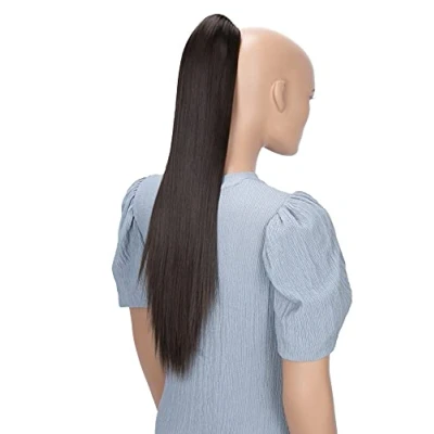 Abbildung von CAISHA 60cm Glatt Pferdeschwanz Mit Butterflyklammer Haarteil Zopf Hitzebeständig Haarverlängerung Brünett H607