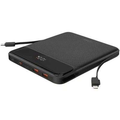 Abbildung von revolt Micro Powerbank: Ultra Slim Powerbank, 120W, 20.000mAh, PD, Display, USB Ports &amp; Kabel (Mini Powerbank iPhone, Handy Tablet Tasche)