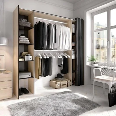 Abbildung von Dmora Manaslu, Gestell für begehbaren, offener Kleiderschrank, ausziehbar, 180 x 50 205 cm, Eiche und Grau, Holzwerkstoff