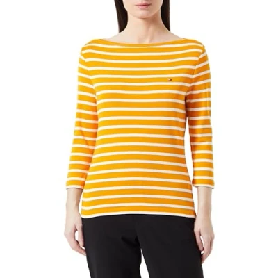 Abbildung von Tommy Hilfiger Damen Langarmshirt Slim U Boot Ausschnitt, Mehrfarbig (Breton Stp/ Rich Ochre/ Ecru), XXS