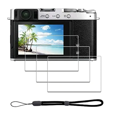 Abbildung von iDaPro Displayschutz schutzfolie für Fujifilm X100VI X100V X E4 Fuji XE4 + Handschlaufe [3+1Stück] Schutzglas Tempered Glass Screen Protector 9H Härte Gehärtetes Glas