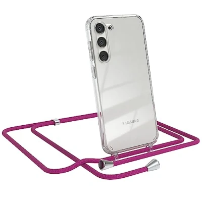 Abbildung von EAZY CASE Handykette kompatibel mit Samsung Galaxy S23 Plus Kette zum Umhängen für Hülle Band aus Silikon stoßfeste transparente Handyhülle als Fallschutz in Pink
