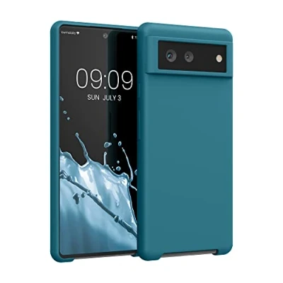 Abbildung von kwmobile Hülle kompatibel mit Google Pixel 6 Silikon Handy Case Handyhülle weiche Oberfläche kabelloses Laden Petrol matt