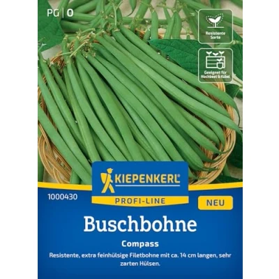 Abbildung von Kiepenkerl Profi Line Buschbohnensamen Compass 1000430 Gemüsesamen für eine resistente Buschbohne mit 14 cm langen Hülsen und einem Inhalt 8 bis 10 lfd. Meter Saatgut