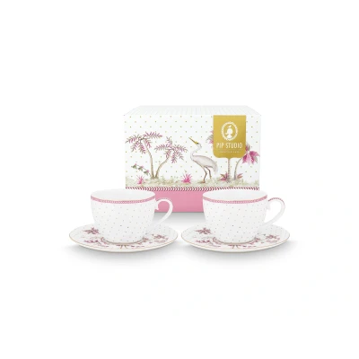 Abbildung von PIP STUDIO Jolie Dots Gold Pink Tasse mit Untertasse 280ml Set2