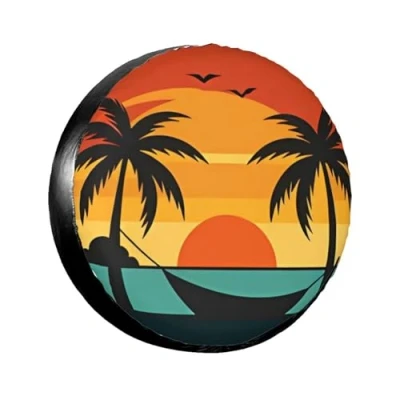 Abbildung von Sea Sunset Palm Tree Hammock Reserveradabdeckung Radschutz Wetterfest Wasserdicht Staubdicht Reifen Radabdeckung Universell passend für Anhänger/Wohnmobil/SUV/LKW/Camper/Reise 17 Zoll