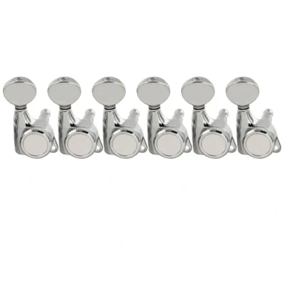 Abbildung von Musiclily Pro 6 in Line Gitarren Locking Mechaniken 18:1 Ratio Tuners für Strat Tele Style E Gitarre, Chrom mit Vintage Oval Button