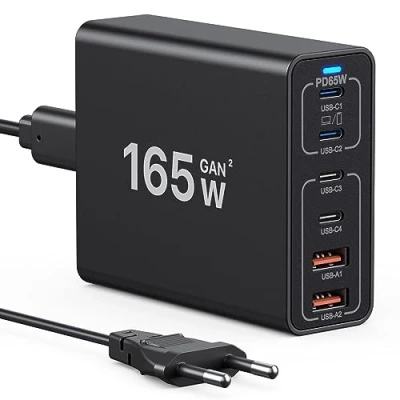 Abbildung von USB C Ladestation 165W GaN, Desktop Ladegerät GaN 6 Port Schnelles Reise Wandladegerät Adapter Kompatibel mit MacBook Pro/Air/iPhone 14/13/12 Serie/Samsung Galaxy S23/S22/S21/Laptop