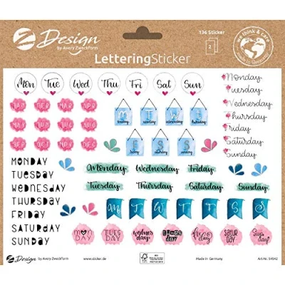 Abbildung von AVERY Zweckform Dekosticker 136 Aufkleber Wochentage und Monate (Sticker auf A5 Bogen, für Bullet Journal, Tagebuch, Familienkalender, Tagesplaner, Geschenke, Scrapbooking, mit Silbereffekt) 54542