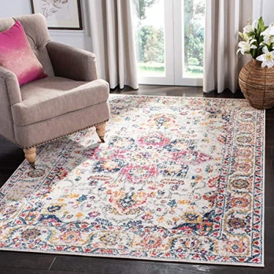 Abbildung von SAFAVIEH Distressed Teppich für Wohnzimmer, Esszimmer, Schlafzimmer Madison Collection, Kurzer Flor, Fuchsia und Elfenbein, 155 X 229 cm