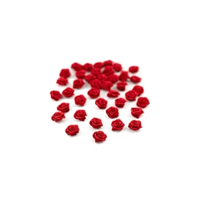 Abbildung von Rosen mini 10mm x 20 Stück Satinrosen Aufnäher Deko Blumen Röschen zum Basteln Haarschmuck kleine Rosenköpfe Farbe: Rot