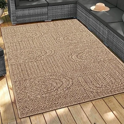 Abbildung von CARPETIA Außenteppich In &amp; Outdoor Teppich 140x200 cm Sisal Optik natürlich beige braun Garten Terrasse Balkon Küche
