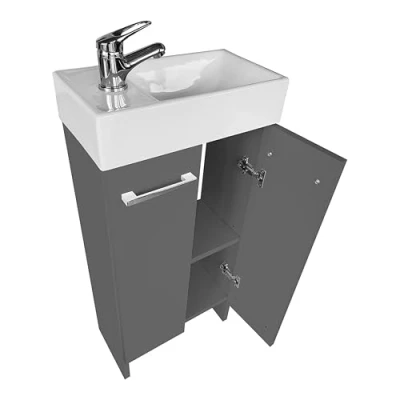 Abbildung von paplinskimoebel Waschtisch mit Unterschrank 81 cm x 40 22 Gäste WC Waschbecken Klein Schrank für Badezimmer Gästebad Stehend Badschrank Komplettset Handwaschbecken