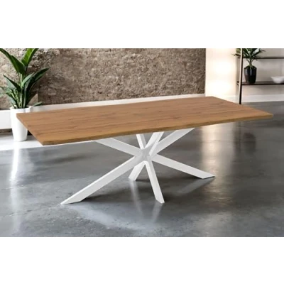 Abbildung von SAM Esstisch Josy 220 x 100 cm Holz Wildeiche Optik Spider Gestell Metall Weiß 40 mm Tischplatte mit Baumkante Tisch für Esszimmer &amp; Küche
