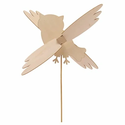 Abbildung von Baker Ross FE647 Holz Eulen Windmühle Sets, 3 Stück, Windmühlen für Garten, Machen Sie Ihr eigenes Windspiel, Holzbastelarbeiten Kinder, Dekorieren und Ausstellen