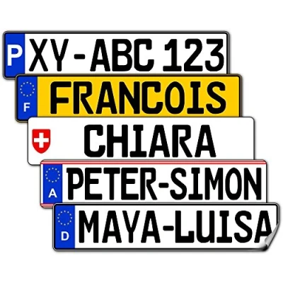 Abbildung von Satz Nummernschild Aufkleber (2 Stück) für vorne und hinten (Parkplatz, ca. 13 x 2,7 cm) Mit Name/Wunschtext
