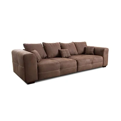 Abbildung von Cavadore Big Sofa Mavericco / Große Couch im modernen Design in Lederoptik Inklusive Rückenkissen und Zierkissen 287 x 69 108 cm (BxHxT) Mikrofaser Braun