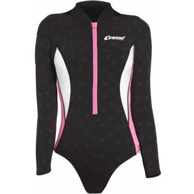 Abbildung von CRESSI Termico Long Sleeve Lady Swimsuit 2 mm Damen Schwimmanzug Langärmelig , aus Stark Dehnbarem 2mm Ultraspan Double Lined Neoprene, Schwarz/Rosa/Weiß, XL/5