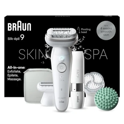 Abbildung von Braun Epilierer Silk épil SkinSpa 9 381, Ganzkörper Beautyset mit Mini Rasierer für das Gesicht