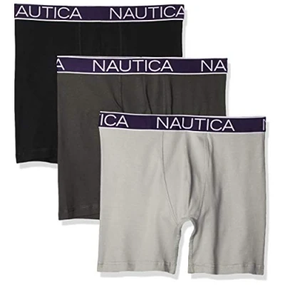 Abbildung von Nautica Herren 3 Pack Classic Underwear Cotton Stretch Boxer Brief Retroshorts, Schwarz/Anthrazit/Legierung, X Large