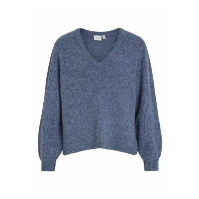 Abbildung von VILA Vausschnitt Strickpullover, Damen, Größe: XS, Bijou blue